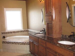 Full bathroom remodel with corner soaker tub & dual sink