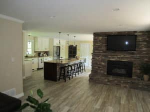 Newly remodeled kitchen & large fireplace with custom stonework