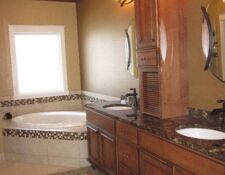Full bathroom remodel with corner soaker tub & dual sink